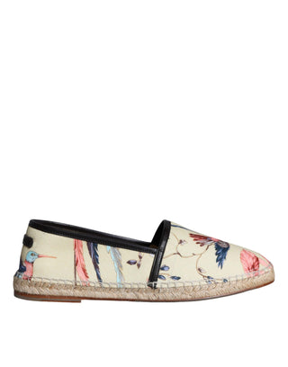 Beige Floral Canvas Espadrilles Slip On Shoes - IzzySauvage