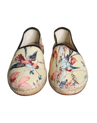 Beige Floral Canvas Espadrilles Slip On Shoes - IzzySauvage