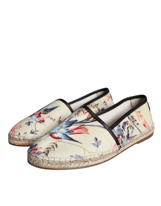 Beige Floral Canvas Espadrilles Slip On Shoes - IzzySauvage