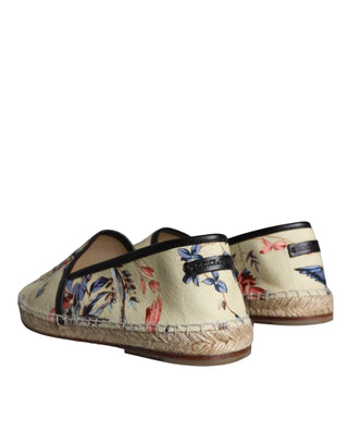 Beige Floral Canvas Espadrilles Slip On Shoes - IzzySauvage