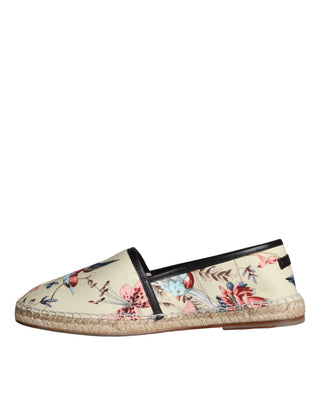 Beige Floral Canvas Espadrilles Slip On Shoes - IzzySauvage