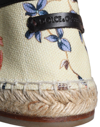 Beige Floral Canvas Espadrilles Slip On Shoes - IzzySauvage