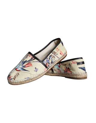 Beige Floral Canvas Espadrilles Slip On Shoes - IzzySauvage