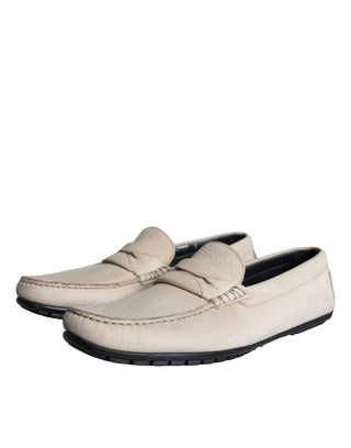 Beige Leather Slip Mocassin Loafers Men Shoes - IzzySauvage