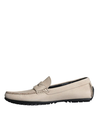 Beige Leather Slip Mocassin Loafers Men Shoes - IzzySauvage