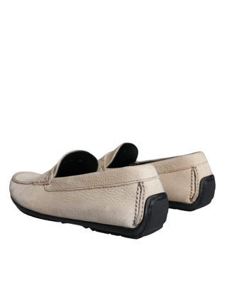 Beige Leather Slip Mocassin Loafers Men Shoes - IzzySauvage