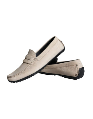 Beige Leather Slip Mocassin Loafers Men Shoes - IzzySauvage