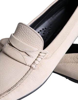 Beige Leather Slip Mocassin Loafers Men Shoes - IzzySauvage