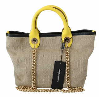 Beige Linen-Calf Tote with Gold Chain - IzzySauvage