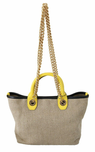 Beige Linen-Calf Tote with Gold Chain - IzzySauvage