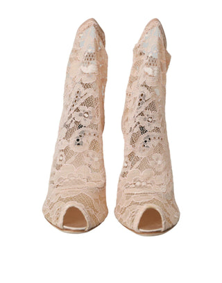 Beige Stretch Taormina Lace Boots Shoes - IzzySauvage