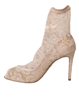 Beige Stretch Taormina Lace Boots Shoes - IzzySauvage