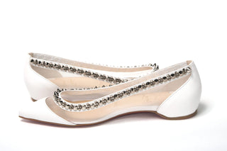 Bianco White silver Flat Point Toe Shoe - IzzySauvage