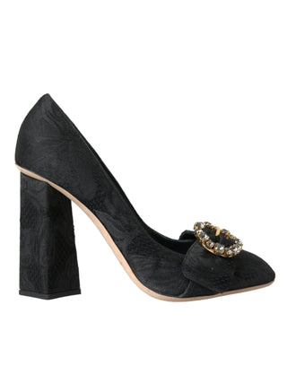 Black Brocade Crystals Heels Pumps Shoes - IzzySauvage