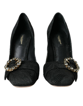 Black Brocade Crystals Heels Pumps Shoes - IzzySauvage