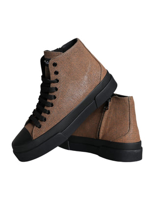 Black Brown Denim High Top Men Sneakers Shoes - IzzySauvage