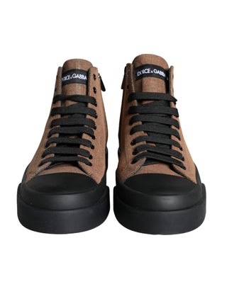 Black Brown Denim High Top Men Sneakers Shoes - IzzySauvage