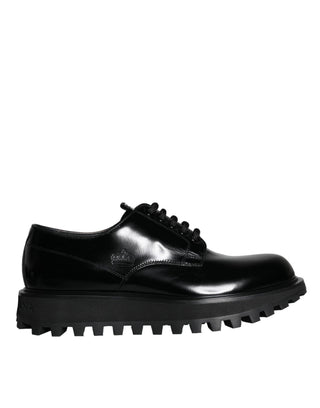 Black Calf Leather Derby Formal Dress Shoes - IzzySauvage