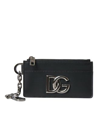 Black Calfskin Leather DG Logo Card Holder Wallet Men - IzzySauvage