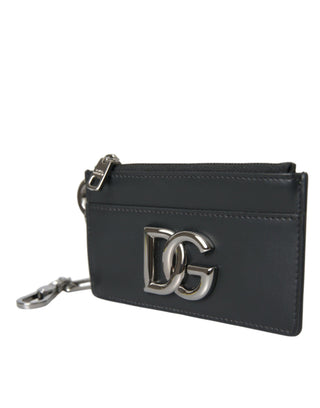 Black Calfskin Leather DG Logo Card Holder Wallet Men - IzzySauvage