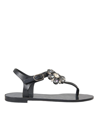 Black Crystal Flats Sandals Flip Flops Shoes - IzzySauvage