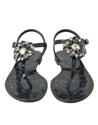 Black Crystal Flats Sandals Flip Flops Shoes - IzzySauvage