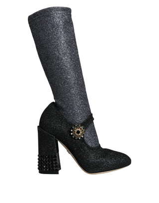 Black Crystal Mary Janes Booties Shoes - IzzySauvage