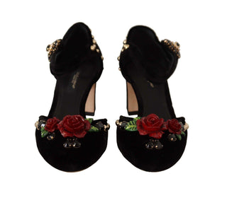 Black Crystal Rose Heel Sandals - IzzySauvage