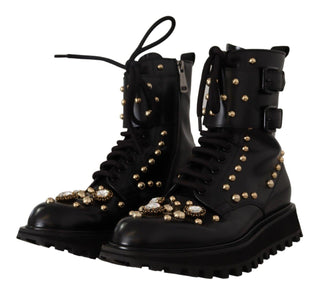 Black Crystal-Studded Formal Boots - IzzySauvage