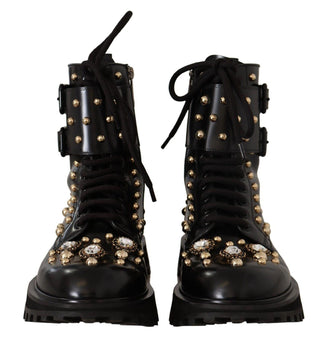 Black Crystal-Studded Formal Boots - IzzySauvage