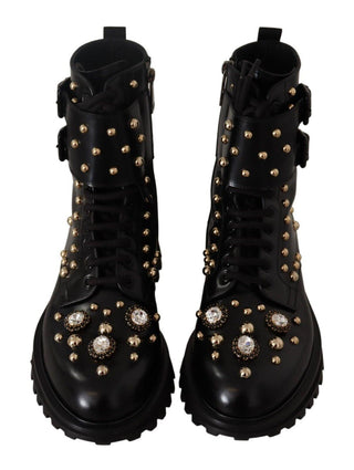 Black Crystal-Studded Formal Boots - IzzySauvage