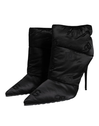 Black DG Logo Padded Heels Ankle Boots Shoes - IzzySauvage