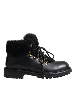 Black Leather Bernini Shearling Boots Shoes - IzzySauvage