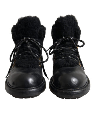 Black Leather Bernini Shearling Boots Shoes - IzzySauvage