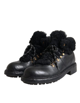 Black Leather Bernini Shearling Boots Shoes - IzzySauvage