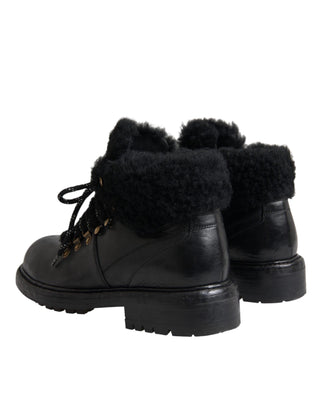 Black Leather Bernini Shearling Boots Shoes - IzzySauvage