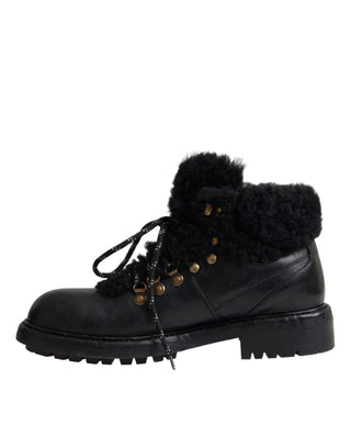 Black Leather Bernini Shearling Boots Shoes - IzzySauvage