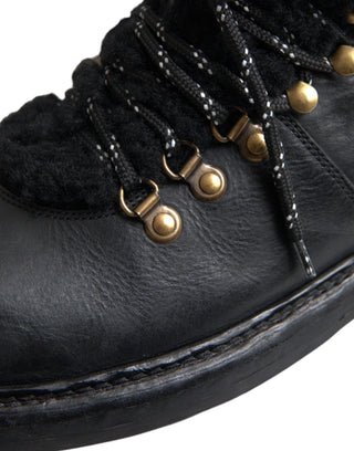 Black Leather Bernini Shearling Boots Shoes - IzzySauvage