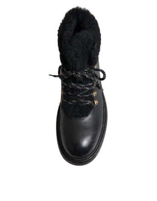 Black Leather Bernini Shearling Boots Shoes - IzzySauvage