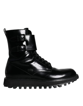 Black Leather Lace Up Men Mid Calf Boots Shoes - IzzySauvage