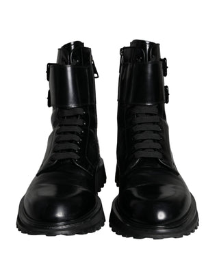 Black Leather Lace Up Men Mid Calf Boots Shoes - IzzySauvage