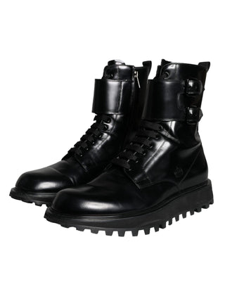 Black Leather Lace Up Men Mid Calf Boots Shoes - IzzySauvage