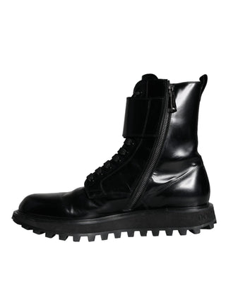 Black Leather Lace Up Men Mid Calf Boots Shoes - IzzySauvage