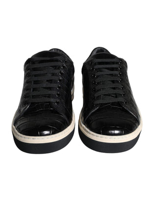 Black Leather Men Low Top Sneakers Shoes - IzzySauvage