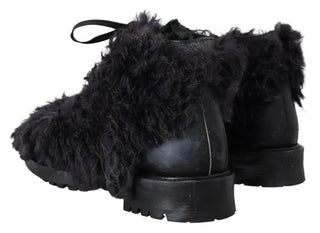 Black Leather Shearling Ankle Boots - IzzySauvage