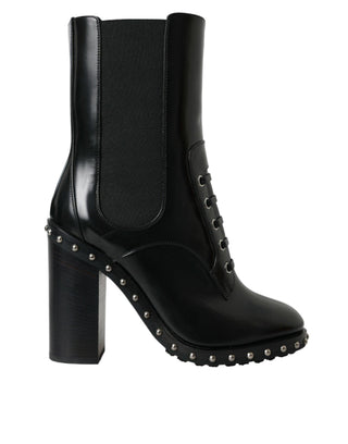 Black Leather Studded Lace Up Boots Shoes - IzzySauvage