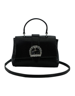 Black Leather Top Handle Shoulder Bag - IzzySauvage