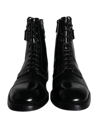 Black Logo Lace Up Mid Calf Men Boots Shoes - IzzySauvage