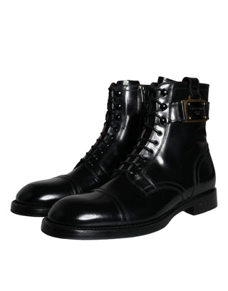 Black Logo Lace Up Mid Calf Men Boots Shoes - IzzySauvage