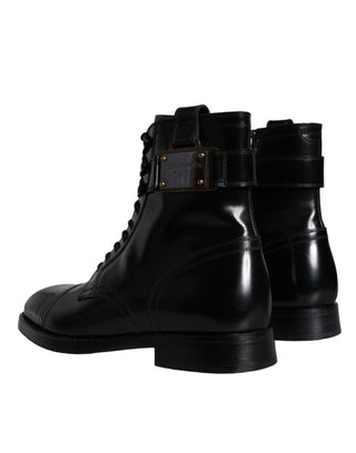 Black Logo Lace Up Mid Calf Men Boots Shoes - IzzySauvage